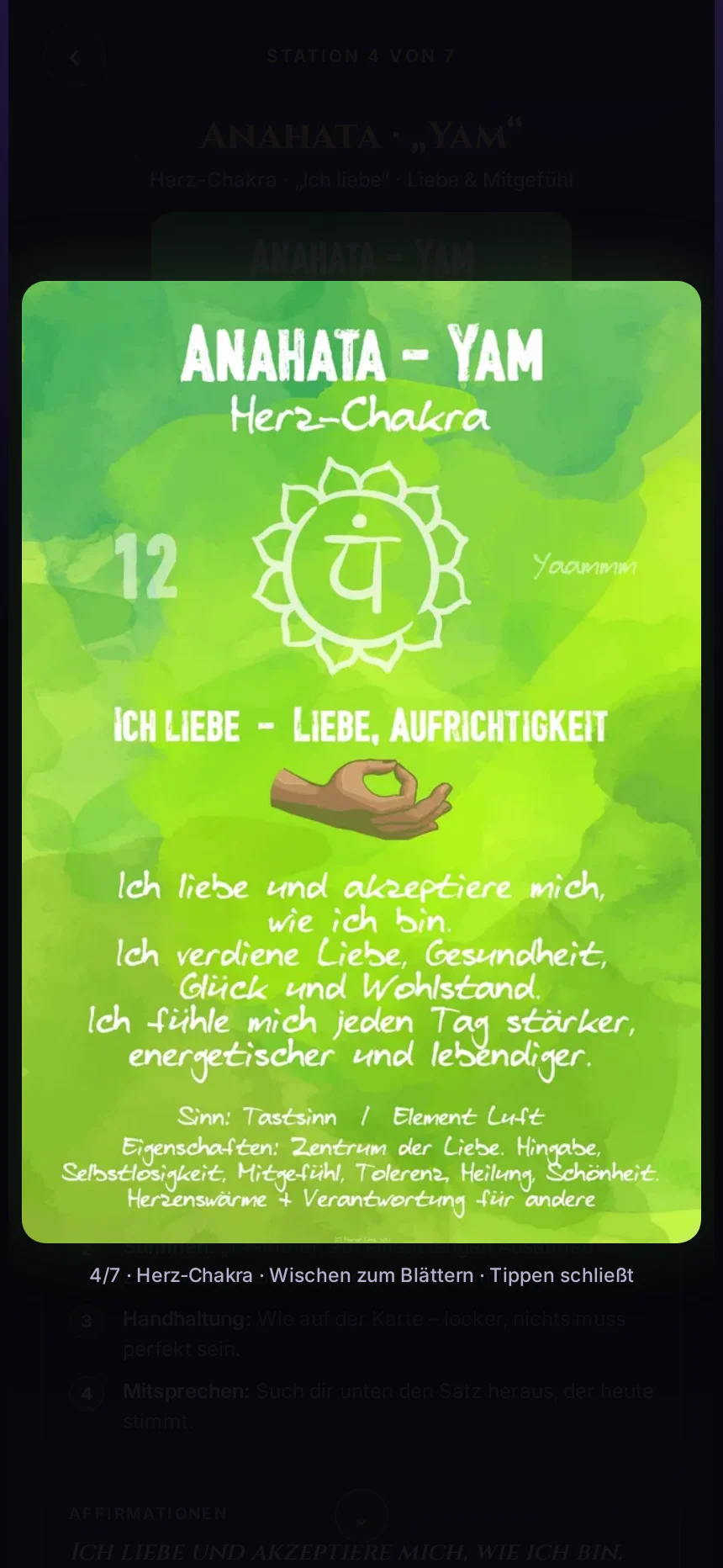 Eine Chakren-Karte in Großansicht: Anahata, das Herz-Chakra